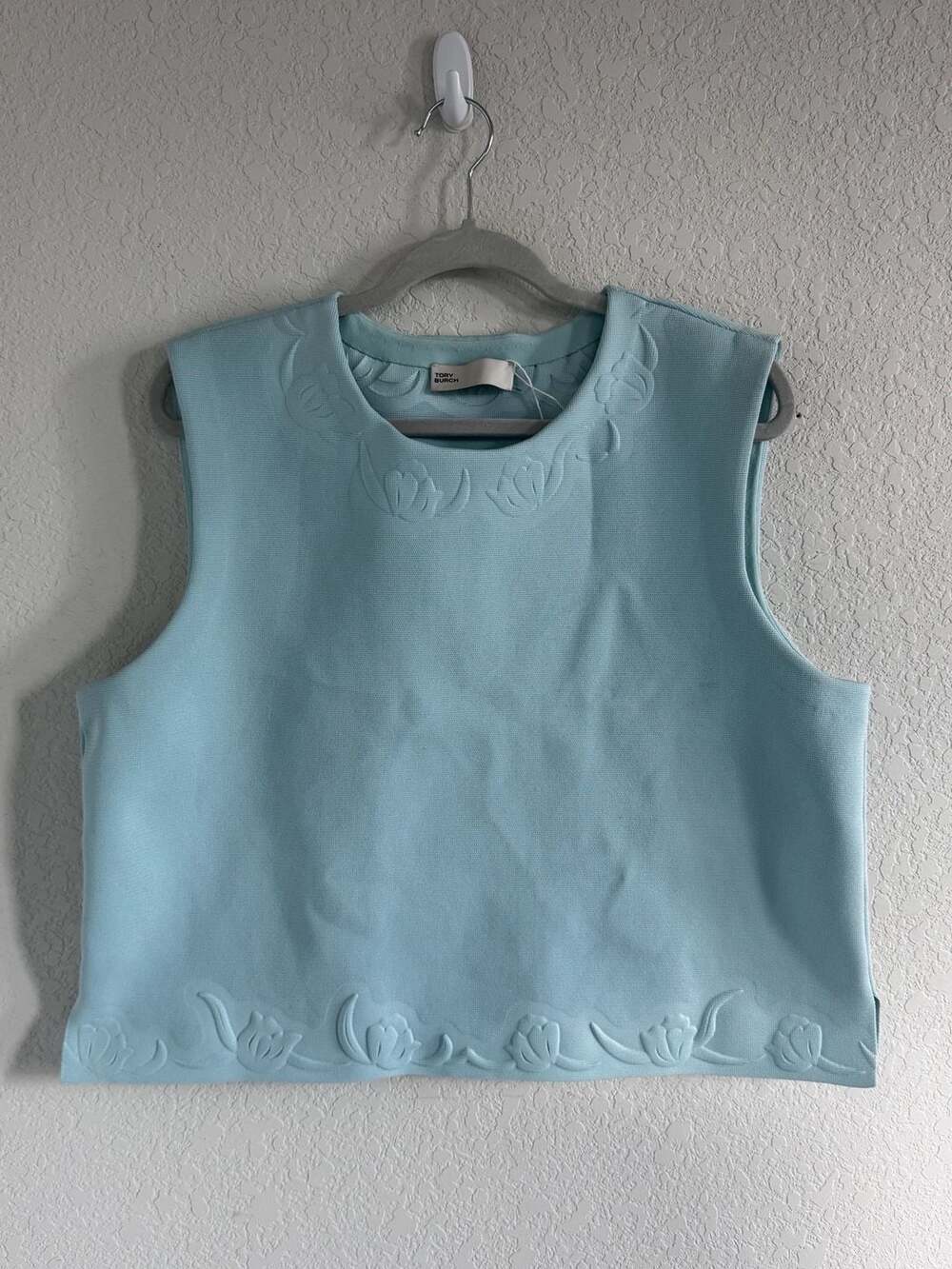 Tory Burch Embossed Viscose Shell Top Size XL Blue